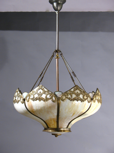 Art Nouveau Leaded Glass Inverted Dome